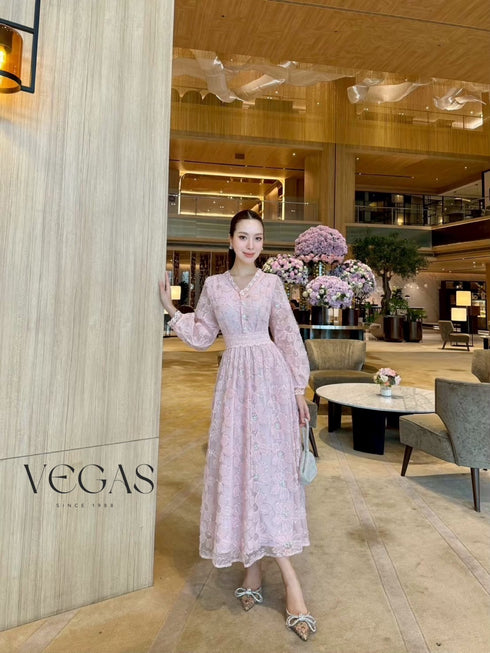 Women Lacey Flower Long Dress